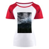 yanfind Women's Sleeve Raglan T Shirt Short Fire Fog Hike Landscape Light Outdoors Snow Storm Travel