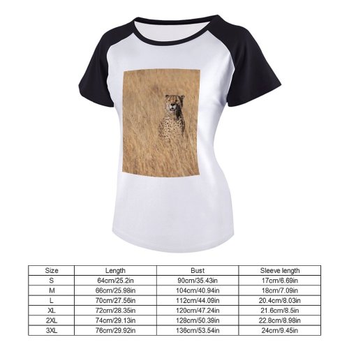 yanfind Women's Sleeve Raglan T Shirt Short Big Cat Carnivore Cheetah Dangerous Daylight Daytime Dots Fur Grass Grassland Hunter