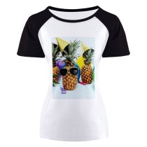 yanfind Women's Sleeve Raglan T Shirt Short Balloons Birthday Celebrate Fruit Party Hats Pineapples Tropical
