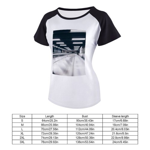 yanfind Women's Sleeve Raglan T Shirt Short Electricity Lights Platform Railroad Railway Subway System Tunnel Underground