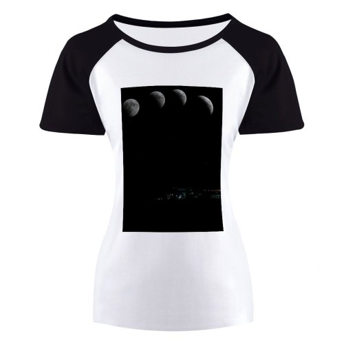 yanfind Women's Sleeve Raglan T Shirt Short Astrology Astronomy Ball Shaped Blood Crater Dark Exposure Luna Lunar Moonlight