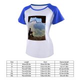 yanfind Women's Sleeve Raglan T Shirt Short Adventure Alone Cave Climb Daylight Exploration Guy Outdoors Peaceful Recreation
