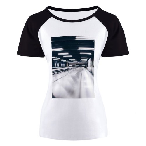 yanfind Women's Sleeve Raglan T Shirt Short Electricity Lights Platform Railroad Railway Subway System Tunnel Underground