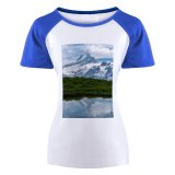 yanfind Women's Sleeve Raglan T Shirt Short Alps Calm Waters Clouds Freezing Grass Grindelwald Idyllic Landscape Peak