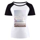 yanfind Women's Sleeve Raglan T Shirt Short Ball Beach Clouds Dog Horizon Leisure Ocean Outdoors Pet Recreation Sand Sea