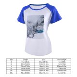 yanfind Women's Sleeve Raglan T Shirt Short Branches Cable Car Daylight Daytime Fog Foggy Forest Freezing Frost Frosty Frozen