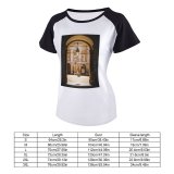 yanfind Women's Sleeve Raglan T Shirt Short Ancient Architecture Art Building Ceiling Lamp Column Columns Court Courtyard Daylight