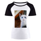 yanfind Women's Sleeve Raglan T Shirt Short Adorable Eyes Blurry Cat Cute Felidae Focus Fur Kitten Kitty Little
