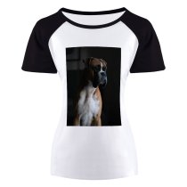 yanfind Women's Sleeve Raglan T Shirt Short Adorable Boxer Bull Cute Dark Dog Hound Pedigree Pet Portrait Puppy Young