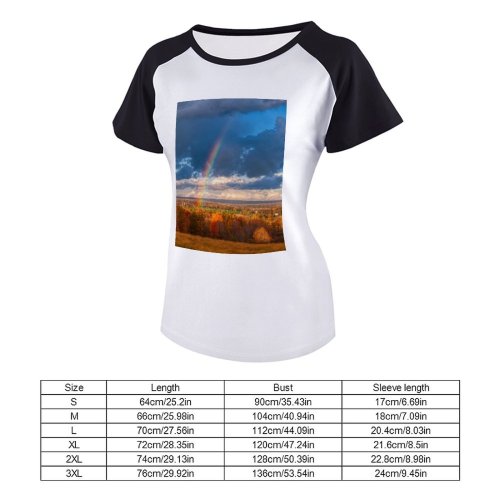 yanfind Women's Sleeve Raglan T Shirt Short Atmosphere Cloudiness Clouds Cloudscape Cloudy Fall Foliage Idyllic Landscape Outdoors Rainbow Scenery_