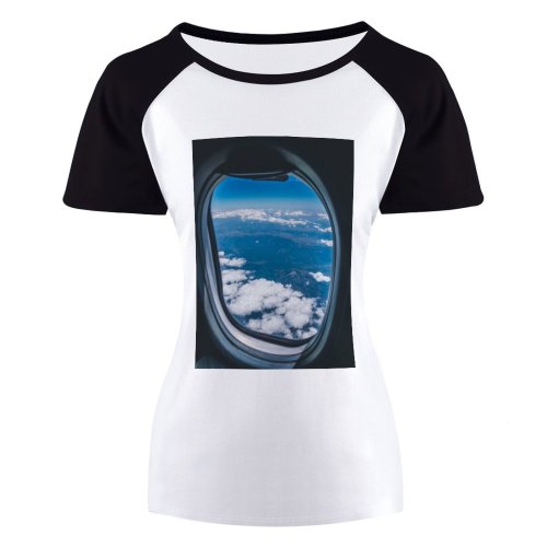 yanfind Women's Sleeve Raglan T Shirt Short Aircraft Airplane Aviation Sky Clouds Daytime Flight Flying High Transportation System Travel
