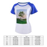yanfind Women's Sleeve Raglan T Shirt Short Branches Countryside Grass Growth Idyllic Landscape Leaves Outdoors Rural Scenic Sky Tranquil
