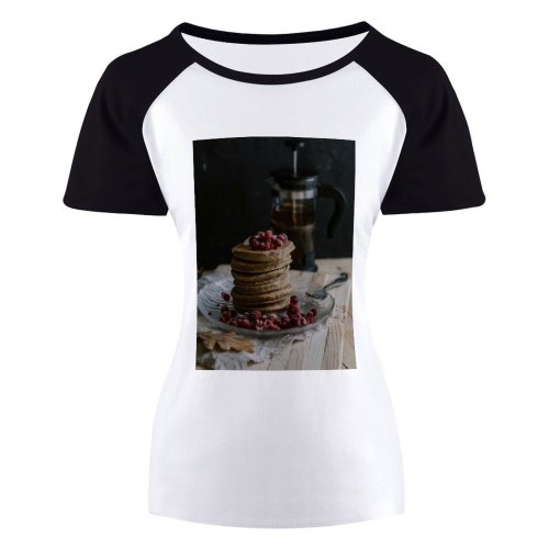yanfind Women's Sleeve Raglan T Shirt Short Berries Breakfast Delicious Dessert Fruits Homemade Pastry Plate Raspberry Rustic Sweet