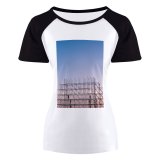 yanfind Women's Sleeve Raglan T Shirt Short Architecture Building Construction Daytime Expression High Lines Shot Outdoors Scaffolding Silhouette