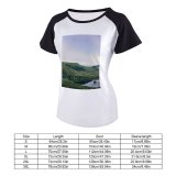 yanfind Women's Sleeve Raglan T Shirt Short Countryside Grassland Hill Lake Landscape Outdoors Rainbow Scenic Sky Africa