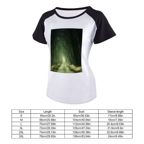 yanfind Women's Sleeve Raglan T Shirt Short Dark Daylight Eerie Fall Fantasy Fog Landscape Leaf Light Mist Mystery Outdoors
