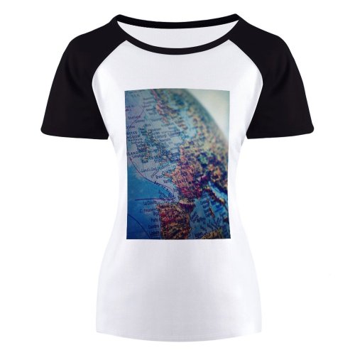 yanfind Women's Sleeve Raglan T Shirt Short Ball Shaped Geography Globe