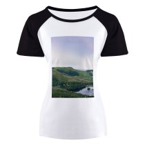 yanfind Women's Sleeve Raglan T Shirt Short Countryside Grassland Hill Lake Landscape Outdoors Rainbow Scenic Sky Africa