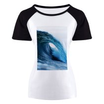 yanfind Women's Sleeve Raglan T Shirt Short Barrel Wave Motion Ocean Outdoors Sea Seascape Surf
