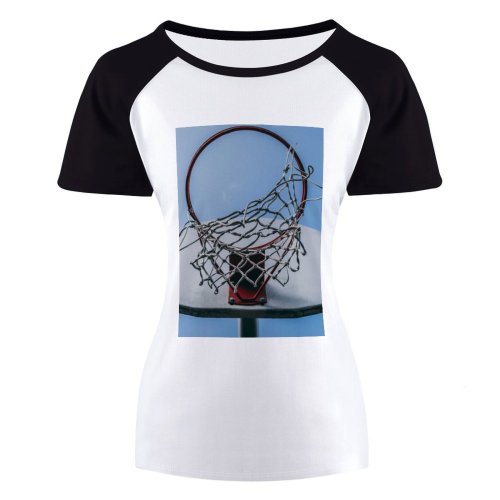 yanfind Women's Sleeve Raglan T Shirt Short Basket Basketball Hoop Skies Sky Court Daylight Exercise Net Outdoors Recreation Round