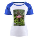 yanfind Women's Sleeve Raglan T Shirt Short Boletus Fungus Grass Growth Macro Mushroom Outdoors Toadstool