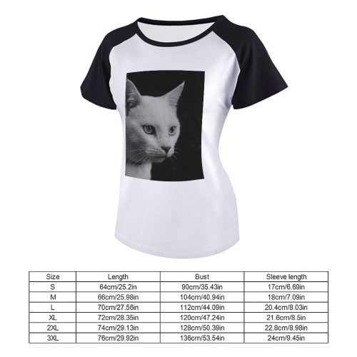 yanfind Women's Sleeve Raglan T Shirt Short Adorable Cat Cute Eyes Felidae Fur Kitty Pet Whiskers