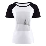 yanfind Women's Sleeve Raglan T Shirt Short Bare Tree Landscape Minimal Snow Snowy Winter