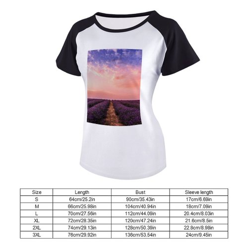 yanfind Women's Sleeve Raglan T Shirt Short Abundance Agriculture Atmosphere Blooming Lavender Clouds Form Sky Cloudscape Countryside Farm Field