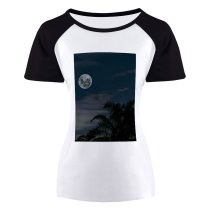yanfind Women's Sleeve Raglan T Shirt Short Astrology Astronomy Clouds Dark Darkness Evening Luna Lunar Moonlight Night Outdoors