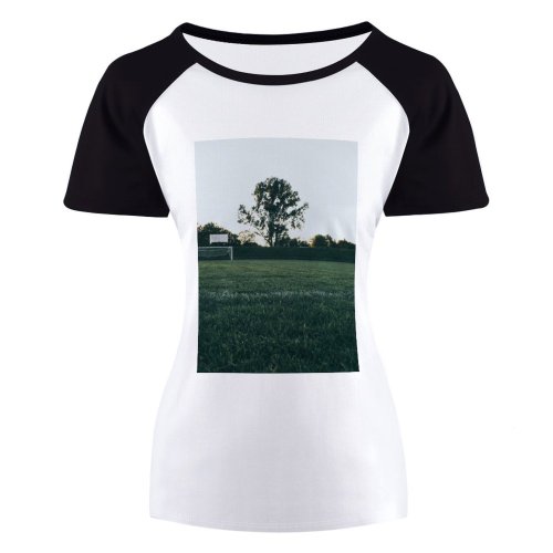 yanfind Women's Sleeve Raglan T Shirt Short Ball Field Football Goal Grass Sky Soccer Sunrise Sunset