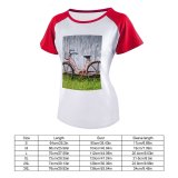 yanfind Women's Sleeve Raglan T Shirt Short Bicycle Bike Daytime Grass Outdoors Outside Parked Rusty Transportation System Vintage Wall