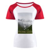 yanfind Women's Sleeve Raglan T Shirt Short Flock Grass Field Land Hills Hillside Landscape Peak Mountains Outdoors