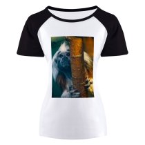 yanfind Women's Sleeve Raglan T Shirt Short Cotton Top Tamarin Cute Daylight Fur Little Monkey Outdoors Primate Wild Wildlife