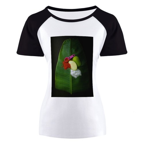 yanfind Women's Sleeve Raglan T Shirt Short Banana Leaf Chill Fruit Mango Healthy Salt