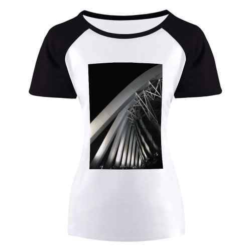 yanfind Women's Sleeve Raglan T Shirt Short Architecture Building City Construction Contemporary Light Reflection Concrete Structure Street