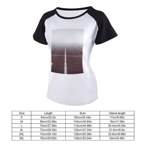 yanfind Women's Sleeve Raglan T Shirt Short Asphalt Empty Field Foggy Forward Goal Ground Hazy Lane Misty Murky Route