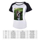 yanfind Women's Sleeve Raglan T Shirt Short Adorable Boston Cute Dog Grass Little Pet Puppy