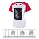 yanfind Women's Sleeve Raglan T Shirt Short Cat Face Eyes Fur Furry Grey Nose Pet Whiskers