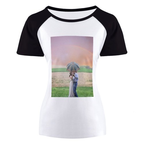 yanfind Women's Sleeve Raglan T Shirt Short Countryside Couple Cropland Crops Daylight Dramatic Sky Farm Farming Farmland Field Girl