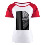 yanfind Women's Sleeve Raglan T Shirt Short Abstract Dark Fast Light Locomotive Outdoors Platform Public Transportation Rail Railroad