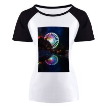 yanfind Women's Sleeve Raglan T Shirt Short Carousel Colours Entertainment Evening Exhilaration Ferris Wheel Festival Fun Funfair