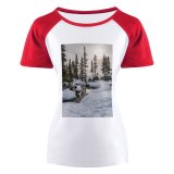 yanfind Women's Sleeve Raglan T Shirt Short Creek Daylight Focus Forest Freeze Frost Frozen Landscape Natural Outdoors