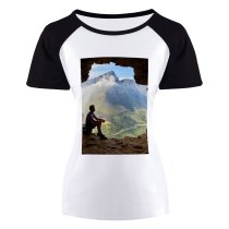 yanfind Women's Sleeve Raglan T Shirt Short Adventure Alone Cave Climb Daylight Exploration Guy Outdoors Peaceful Recreation