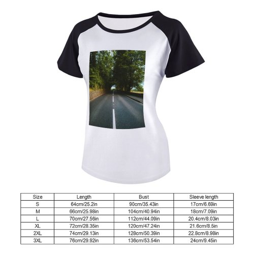 yanfind Women's Sleeve Raglan T Shirt Short Asphalt Road Country Direction Distance Empty Far Guidance Lanes Leading Lines Marked