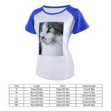 yanfind Women's Sleeve Raglan T Shirt Short Adorable Cat Face Curiosity Curious Cute Downy Eyes Focus Fur