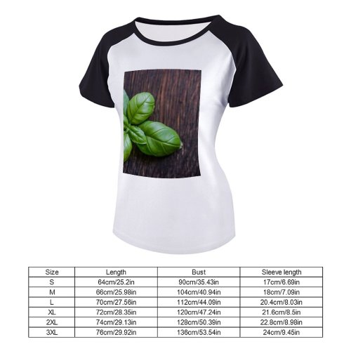 yanfind Women's Sleeve Raglan T Shirt Short Basil Herb Ingredient Leaf Natural Raw Rustic Spice Wooden