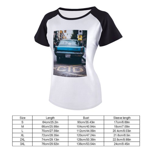 yanfind Women's Sleeve Raglan T Shirt Short Asphalt Automobile Car City Classic Daylight Dodge Lights Luxury Outdoors Parked Pavement