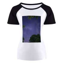 yanfind Women's Sleeve Raglan T Shirt Short Astrology Astronomy Celestial Dark Evening Light Lunar Moonlight Night Sky Outdoors