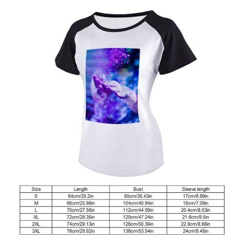 yanfind Women's Sleeve Raglan T Shirt Short Chalk Colorful Hands Holi Festival Macro Powder Purple Violet