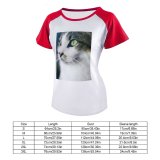 yanfind Women's Sleeve Raglan T Shirt Short Adorable Cat Face Curiosity Curious Cute Downy Eyes Focus Fur